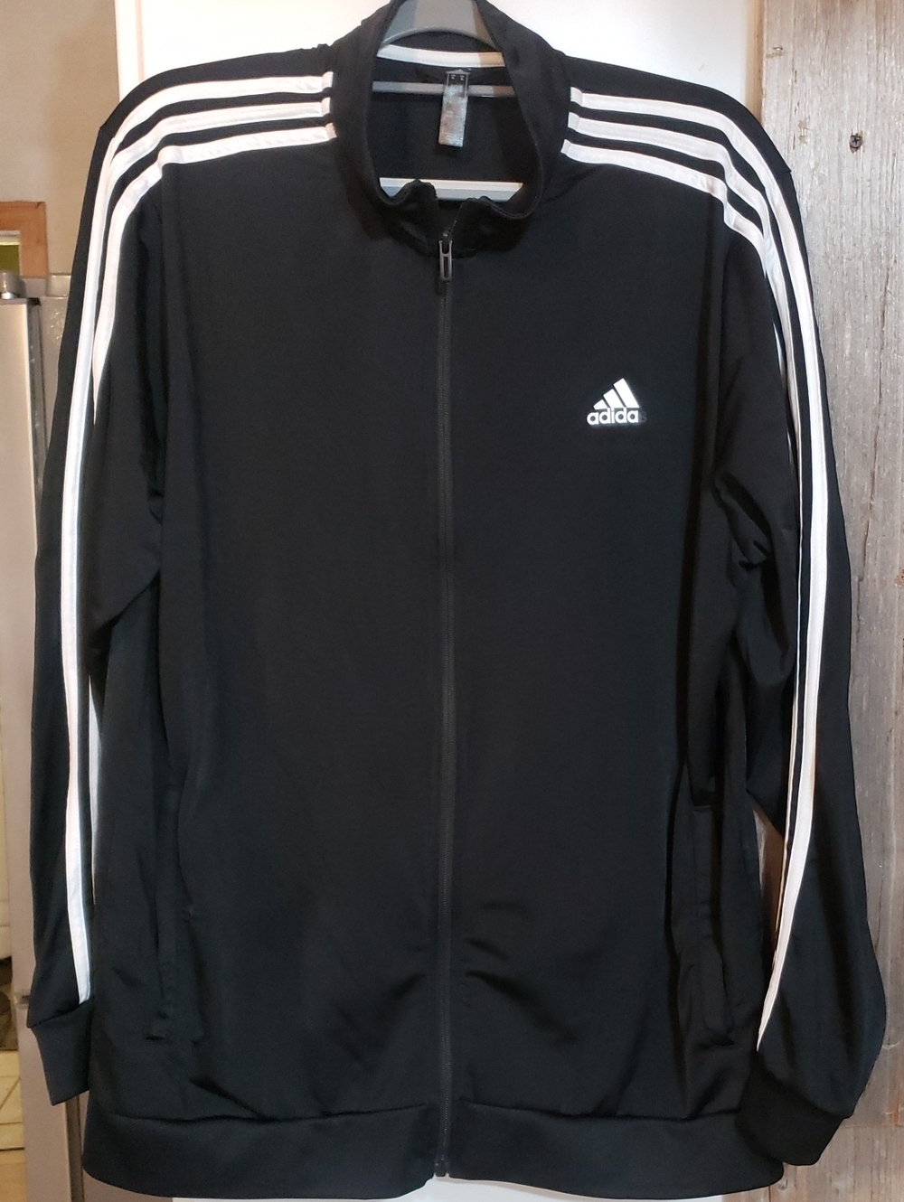 Adidas Men XL Full Zip Black Track Jacket Iconic 3 White Stripes